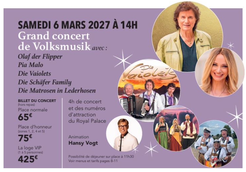 Kirrwiller - France - Music Hall mit Olaf der Flipper,
Pia Malo,
Die Vaiolets,
Die Schäfer Family und Hansy Vogt Kirrwiller - France - Music Hall mit Olaf der Flipper,
Pia Malo,
Die Vaiolets,
Die Schäfer Family und Hansy Vogt